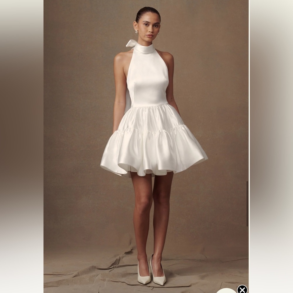 MESHKI Dorota Satin Halter Mini Dress - White size XXS